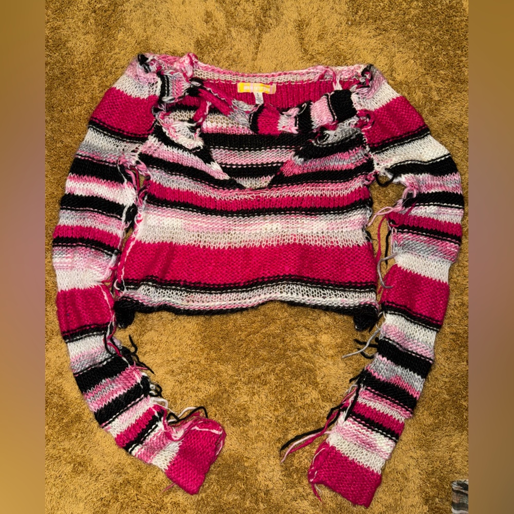 Urban Outfitters Pink and Black Off-the-Shoulder Sweater
